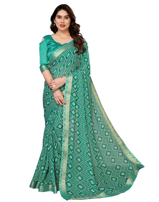 Yashika Womens Printed Georgette Saree With Lace Border and Unstitched Blouse Material (AZ-YS-P1-GOMTI GREEN)