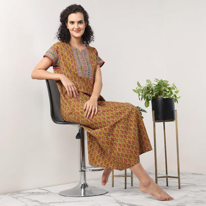 Evolove WomenS 100% Cotton Supersoft With Beautiful Embroidery Long Maxi Night Gown Nighty Dress With Pocket, Most Comfortable