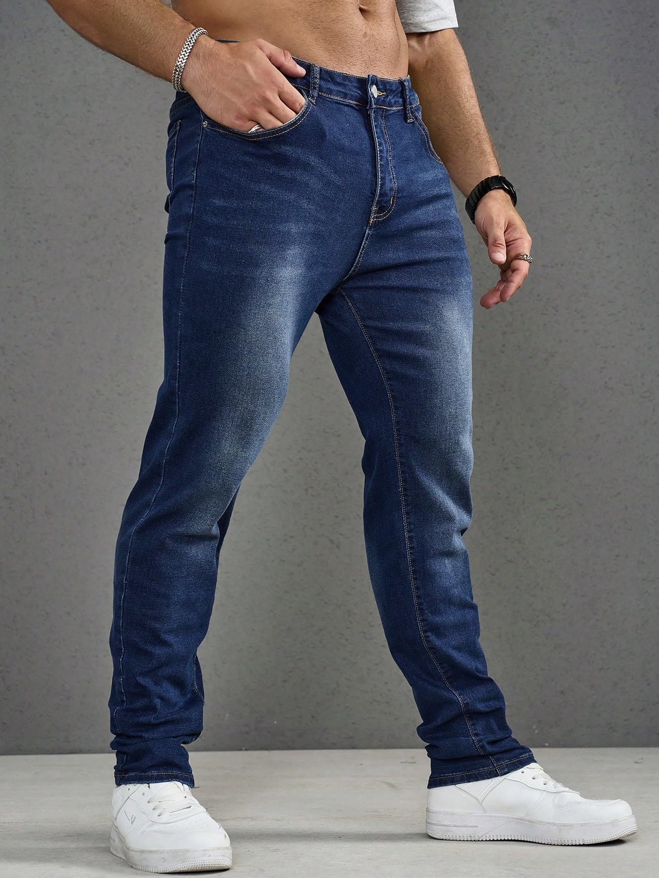 AVANOVA Mens Classic Dark Blue Gradient Casual Denim Jeans Tapered Straight Leg Long Distressed Light Jean Cargo, Straight-Leg