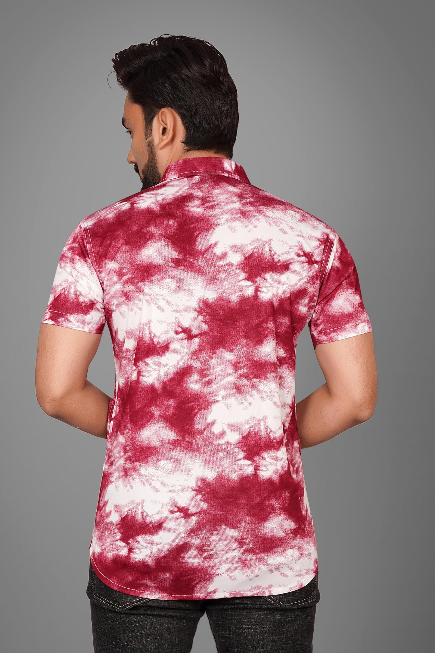 Besix MenS Lycra Blend Dyed Printed Shirt With Mandarin Collared Full Sleeve Button Closure Curved Hem Straight | Hs_501_Maroon