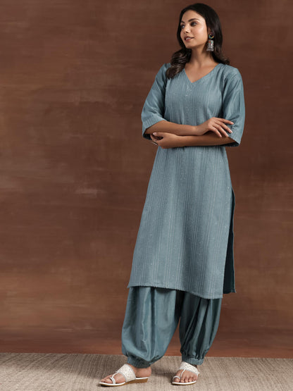 Libas Womens Self Design Silk Blend Straight Kurta With Salwar And Dupatta