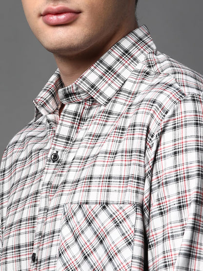 Brown Culture MenS Cotton Blend Checkered Shirt With Spread Collared Full Sleeves Standard Length And Button Down Closure Type|