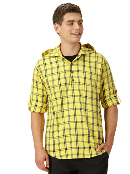 Thomas Scott 100% Cotton Checkred Hodiee Half Placket Shirts for Mens