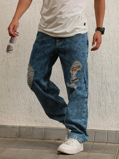 Hubberholme Men Blue Cotton Relaxed Fit Mid-Rise Solid Jeans