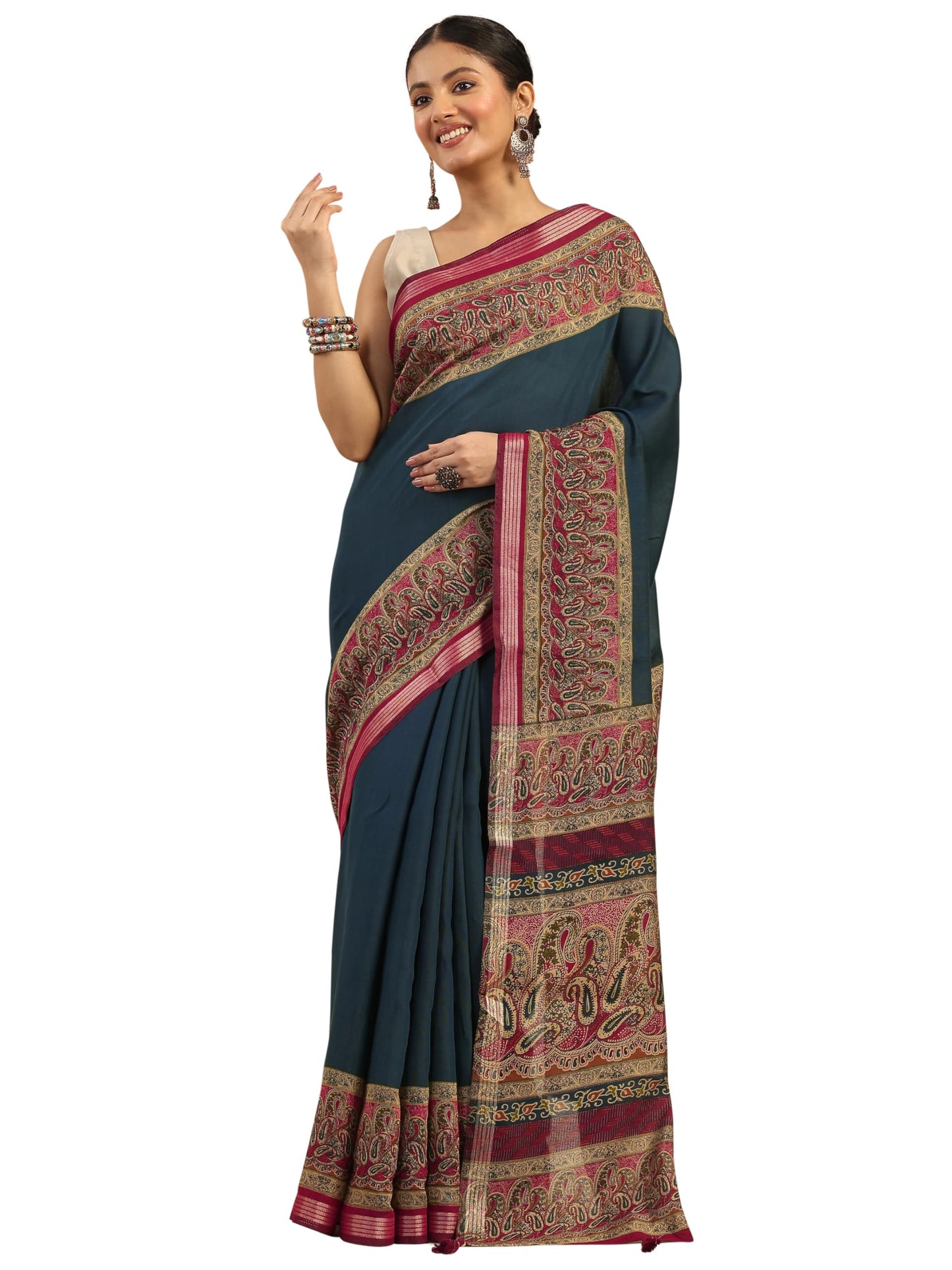 Libas Womens Printed Cotton Blend Saree With Blouse Piece