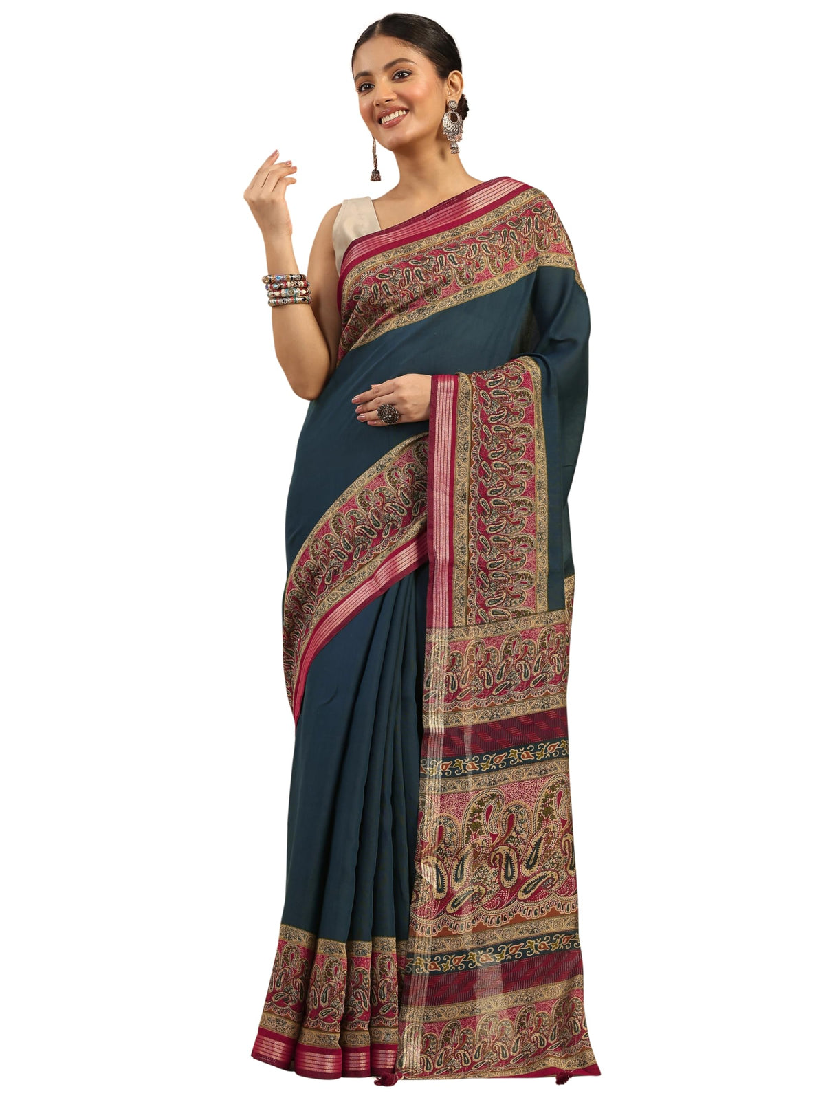 Libas Womens Printed Cotton Blend Saree With Blouse Piece