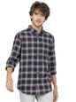 Ketch Cotton MenS Checkered Slim Fit Shirt (Khsh000247_Navy Blue/White S)