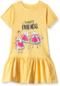 T2F Girls Cotton Printed Regular Fit Casual Dress Yellow