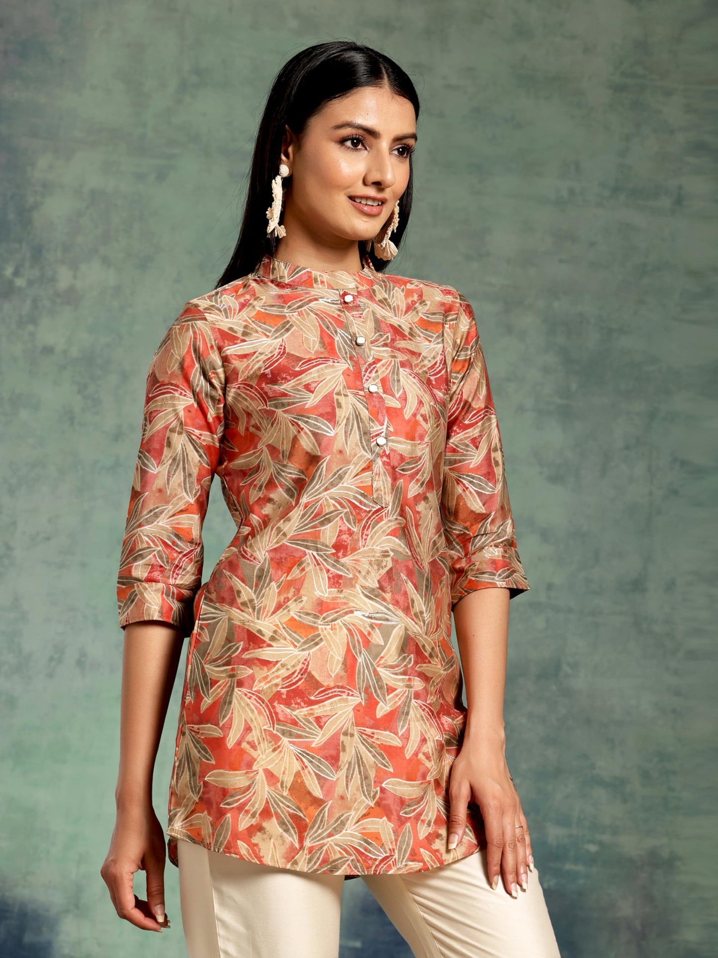 Libas Womens Silk Blend Printed Straight Kurtis (37109_Beige
