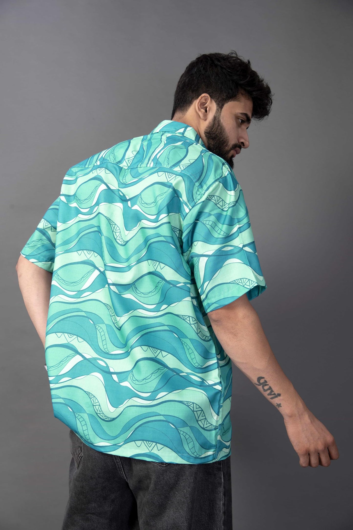 Brown Culture MenS Cotton Blend Abstract Print Shirt With Spread Collared Half Sleeves Standard Length And Button Down Closure