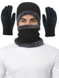 Weavers Villa Snow Proof Inside Fur Acro Unisex Beanie Cap with Neck Warmer & Woollen Gloves Set Knit Hat Thick Fleece Lined Win