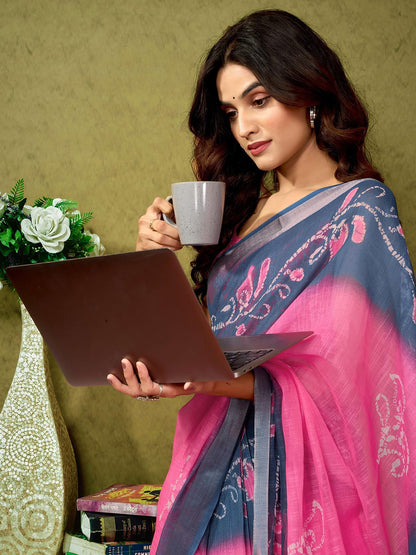 Satrani WomenS Linen Zari Border Printed Ready To Wear One Minute Pre Pleated Readymade Saree With Unstitched Blouse Piece (34R