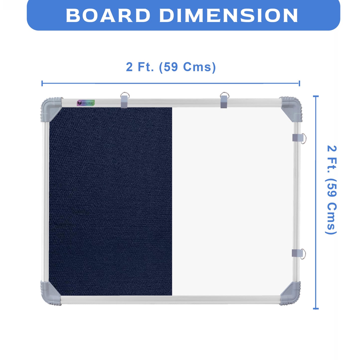 Eduway Combination Board 2X2 Feet (Non-Magnetic White Board With Blue Pin-Up Notice Board) With Push Pins For Home, Office & Sch