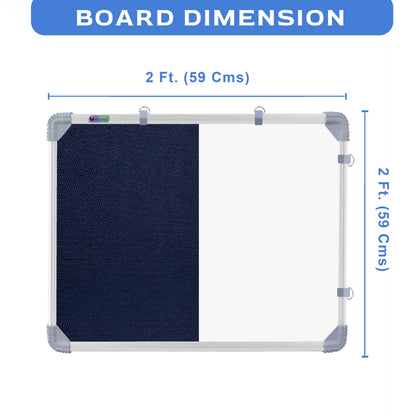 Eduway Combination Board 2X2 Feet (Non-Magnetic White Board With Blue Pin-Up Notice Board) With Push Pins For Home, Office & Sch