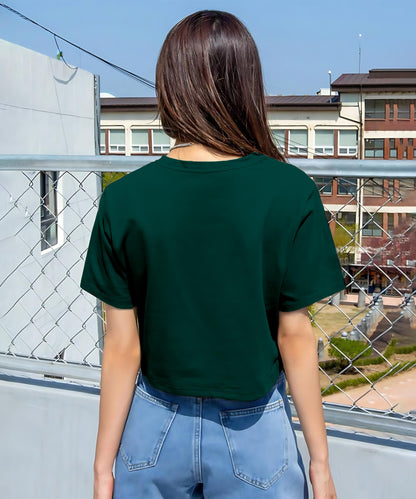 SHODOX 100% Cotton Crop top for Women - Printed Raglan Sleeve Stylish T-Shirt, Oversized fit Drop Shoulder Crop Top for Women