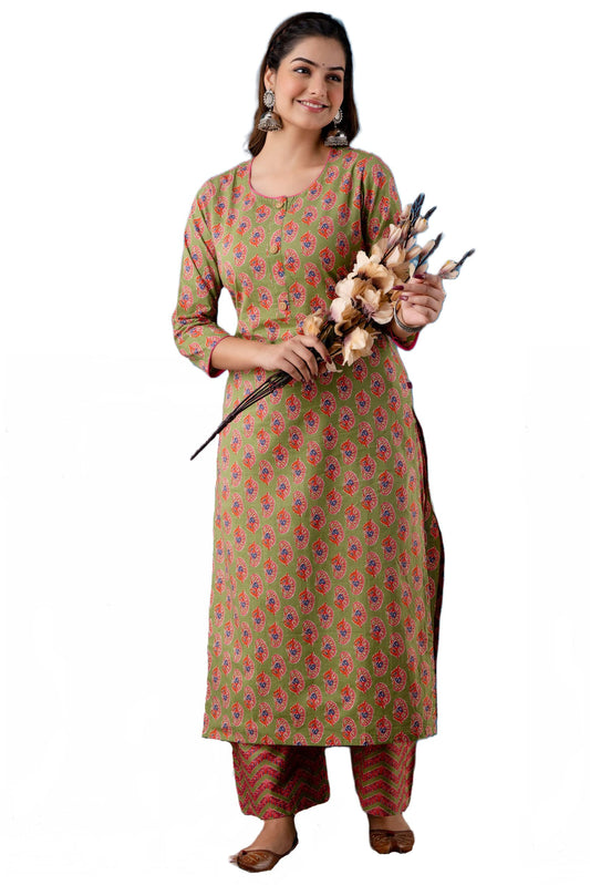 ANNI DESIGNER Women's Cotton Blend Traditional Straight Printed Kurta and Palazzo Set (Bhadra NW)
