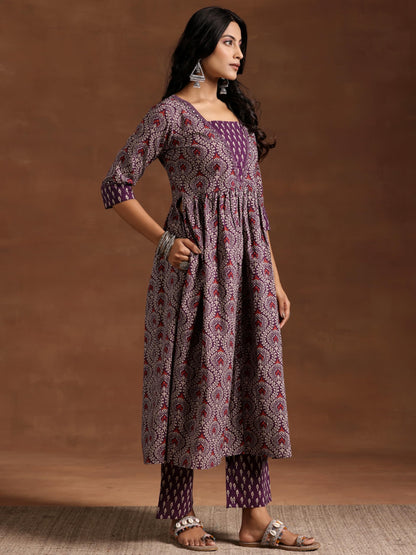 Libas Womens Printed Cotton Straight Kurta With Palazzos