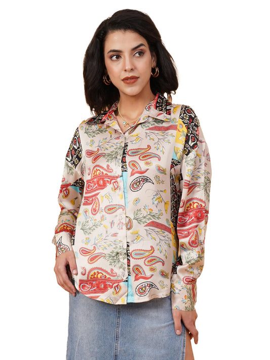 Kotty WomenS Relaxed Fit Printed Spread Collar Casual Shirt