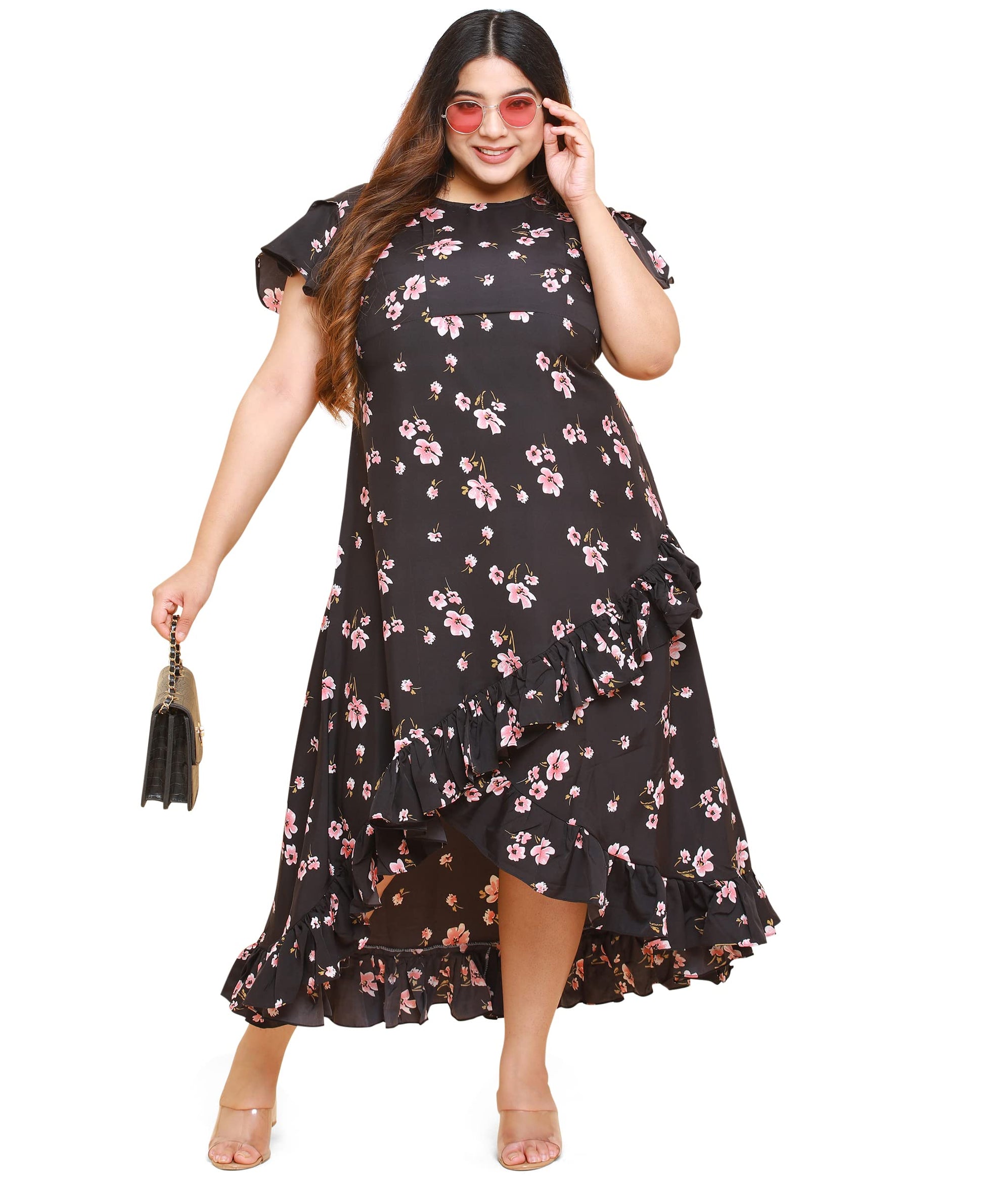 Oomph! WomenS Western & Fusion Wear Crepe Wrap Maxi Dress - Black