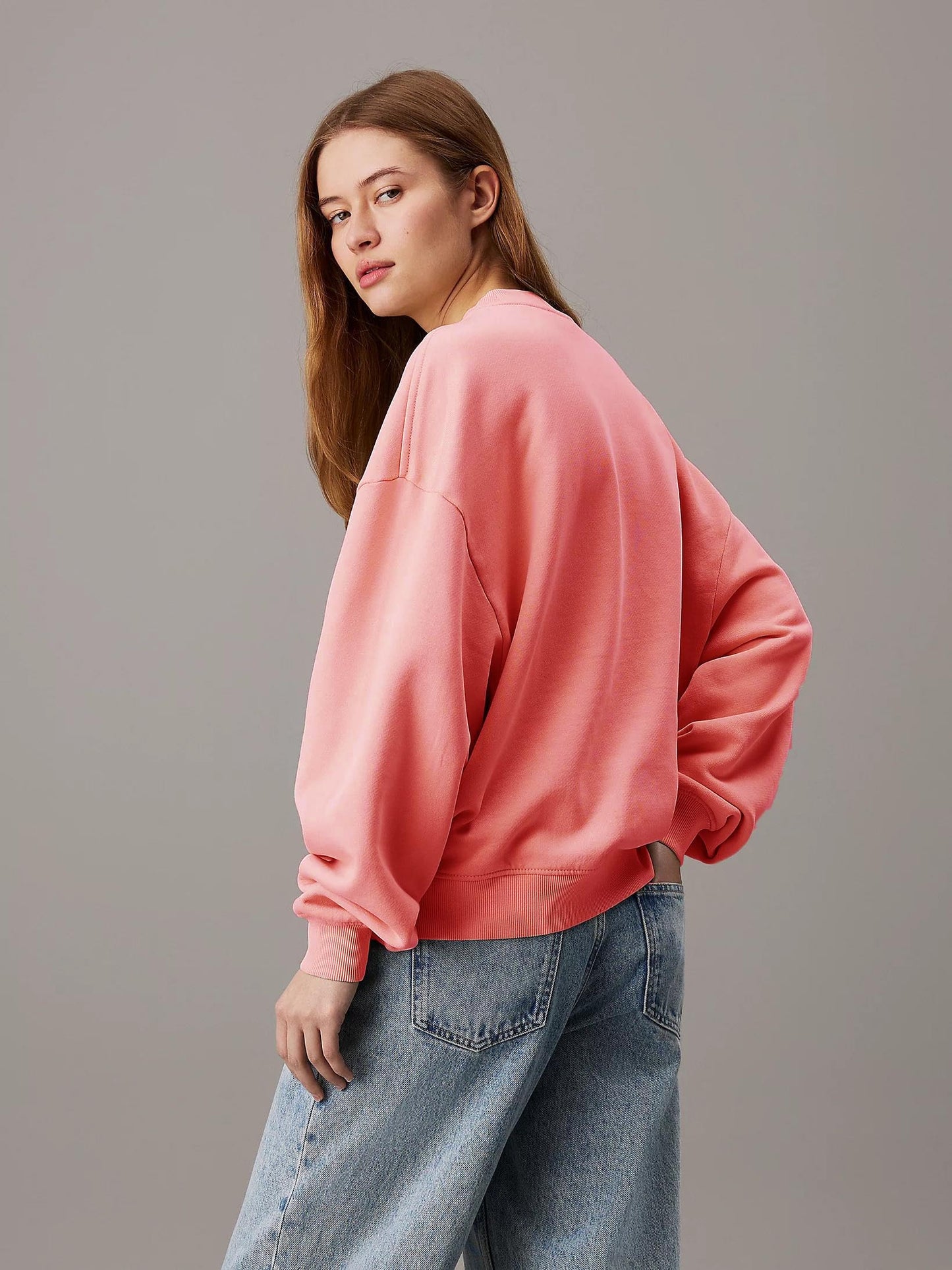 Kotty WomenS Fleece Sweatshirt Solid Pattern With Classic Round Neck(Pink,Xl)
