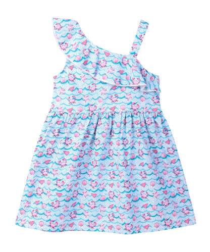 ONE SHOULDER RUFFLE DRESS MULTI - COL