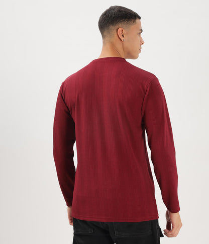 SHODOXMens Solid Round Neck Full Sleeve Regular fit Maroon Tshirt (Pack of 1)