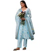 Libas Womens Printed Linen Straight Kurta With Trousers And Dupatta