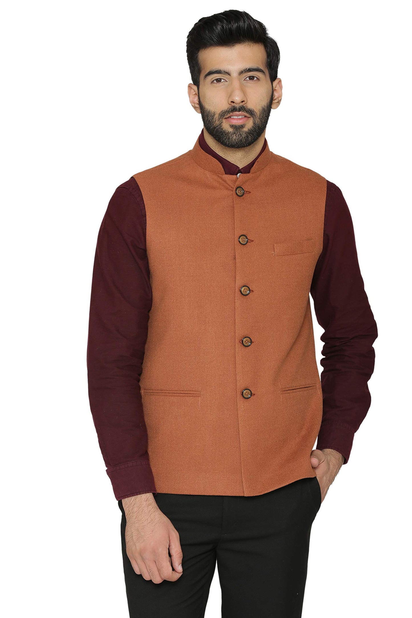 WINTAGE Mens Tweed Wool Festive and Casual Nehru Jacket Vest Waistcoat : Red