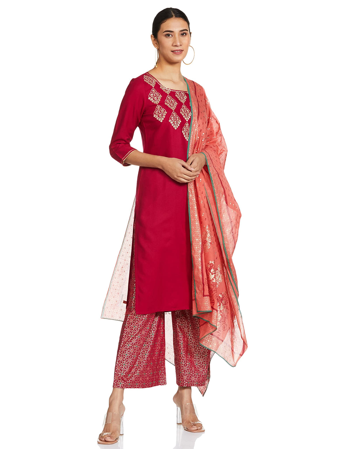 Aurelia Women Rayon Kurta, Palazzo & Dupatta (21Onas12337-603282-Pink-M)