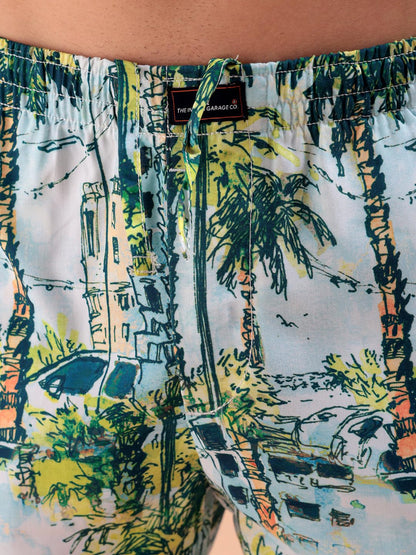 The Indian Garage Co Men Blue Regular Fit Tropical Printeded Co-ordinates