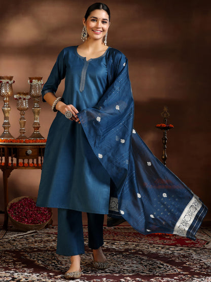 Libas WomenS Silk Blend Solid Kurta Set (39054_Teal