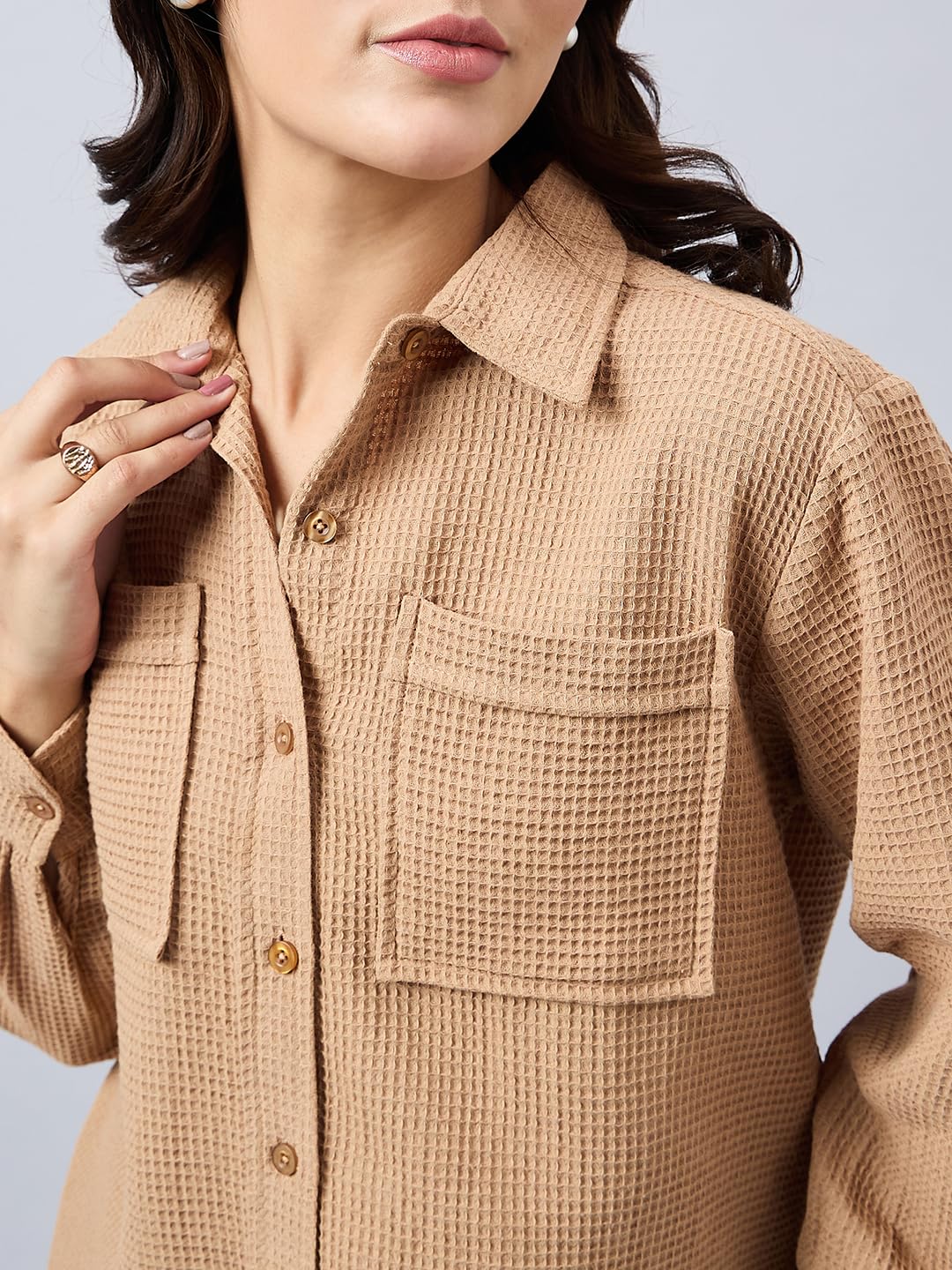 Style Quotient Women Solid Self Design Cotton Oversize Shirt
