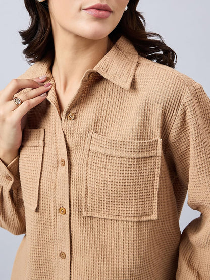 Style Quotient Women Solid Self Design Cotton Oversize Shirt