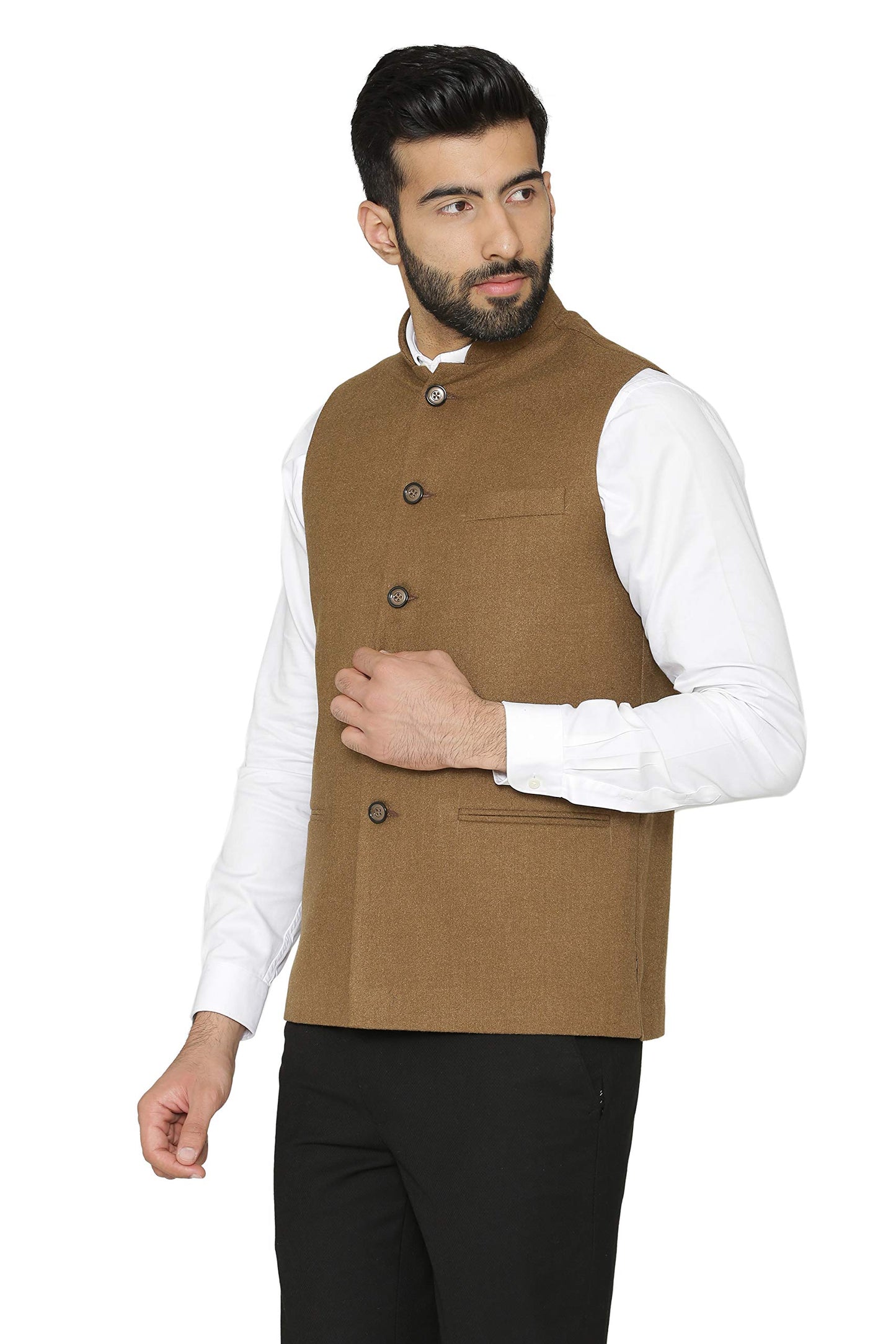 WINTAGE Mens Tweed Wool Festive and Casual Nehru Jacket Vest Waistcoat : Brown