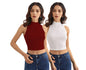 Shasmi Womens & Girls Solid Ribbed Round Neck Collarless Sleeveless Slim Fit Simplicity Tank Tops (Pack of 2) (TOP 37 Maroon W
