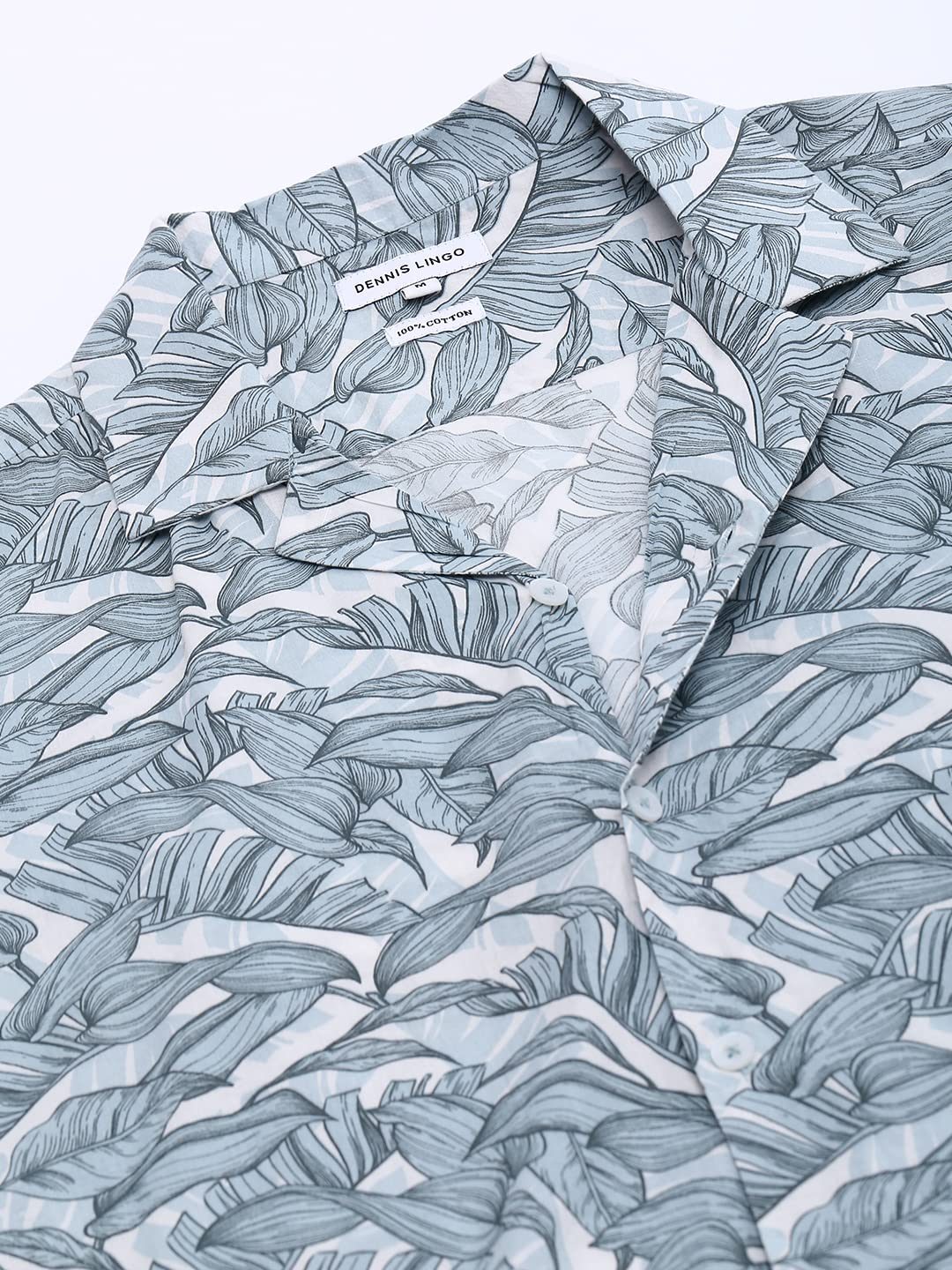 Dennis Lingo MenS White Leaf Print Slim Fit Casual Shirt
