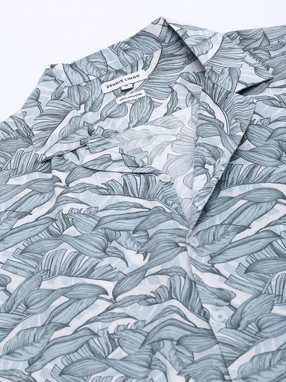 Dennis Lingo MenS White Leaf Print Slim Fit Casual Shirt