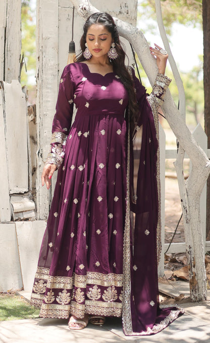 Fashion Basket Georgette Anarkali Dress For Women Wine