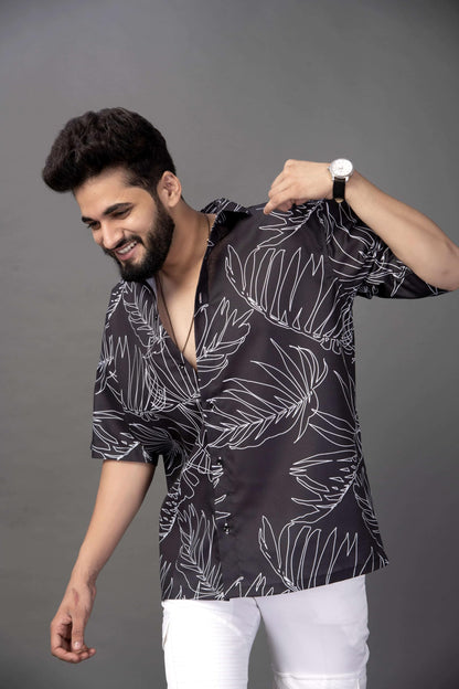 Brown Culture MenS Cotton Blend Abstract Print Shirt With Spread Collared Half Sleeves Standard Length And Button Down Closure