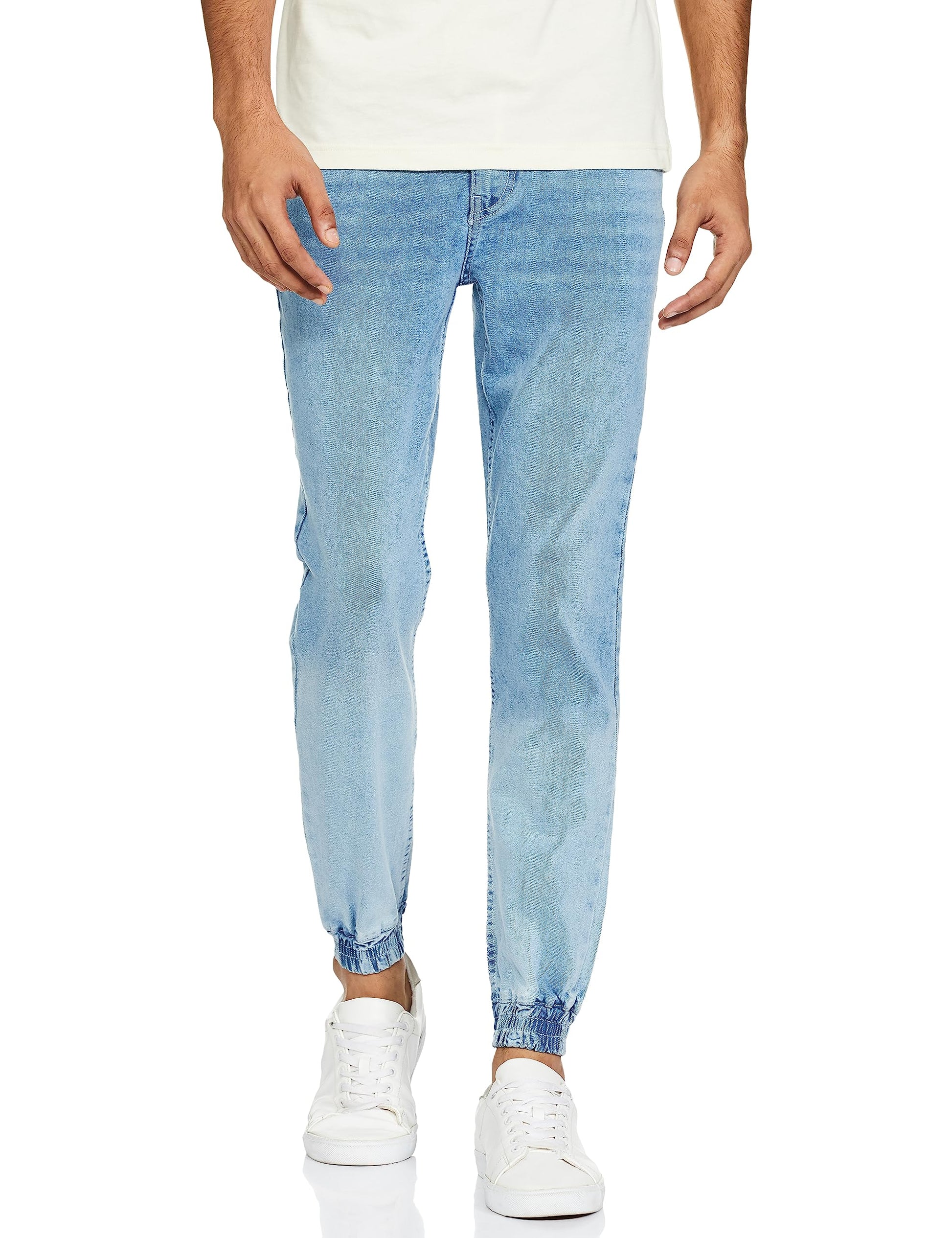 The Indian Garage Co Men Slim Fit Overdyed Mid-Rise Stretchable Denim Joggers
