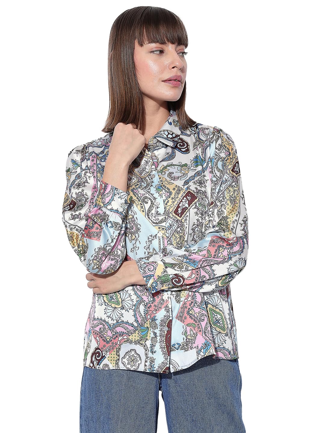 Vero Moda Light Blue Printed Full Sleeves Shirt
