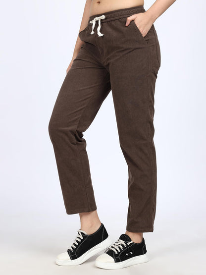 Shasmi Womens Brown Front Tie Loose Fit Corduroy Baggy Long Slacks Chino Pants with Slant Pocket Simple Casual Trousers, Going