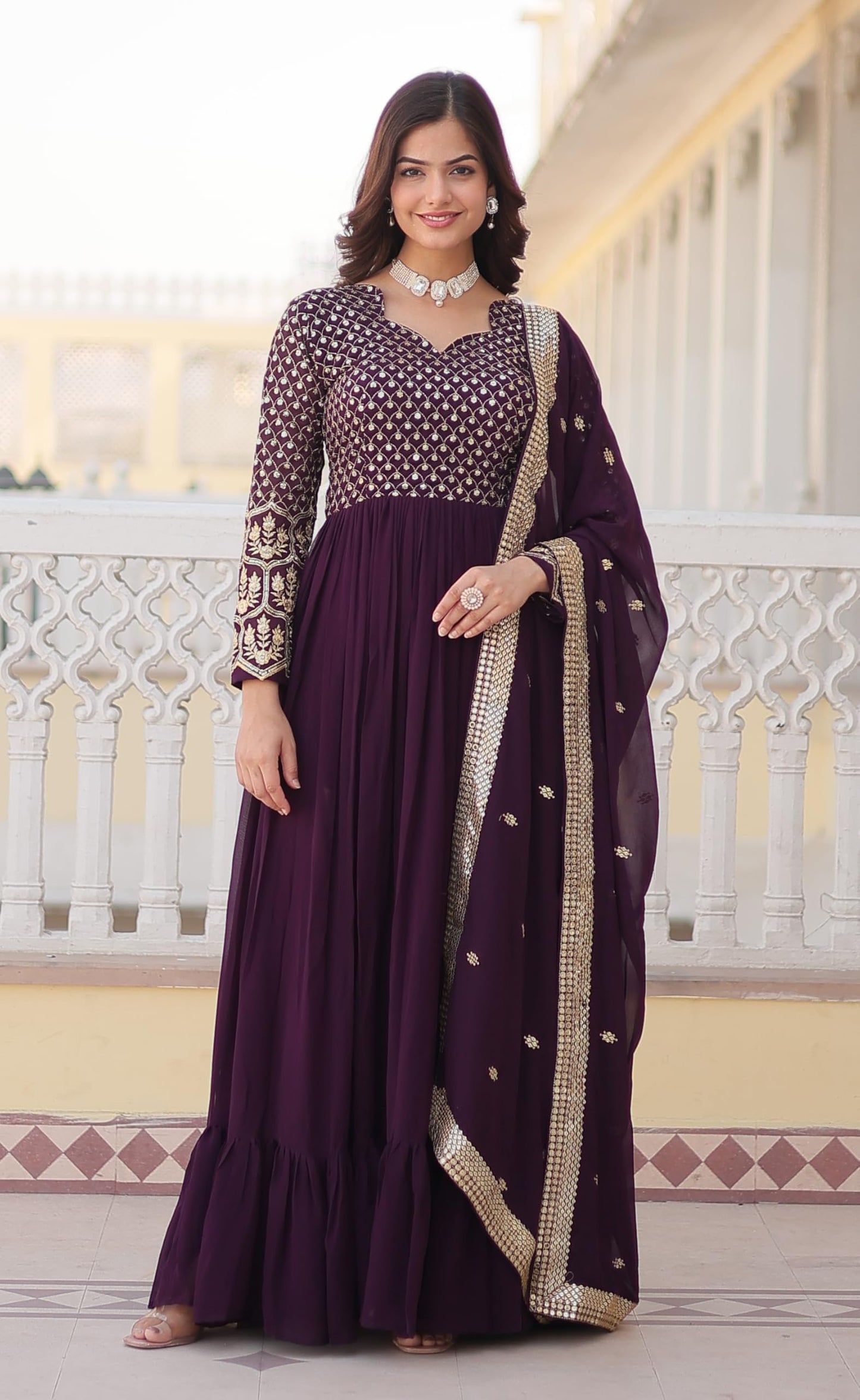 Fashion Basket Women's Georgette Ankle Length Anarkali Kurta Set with Duptta
