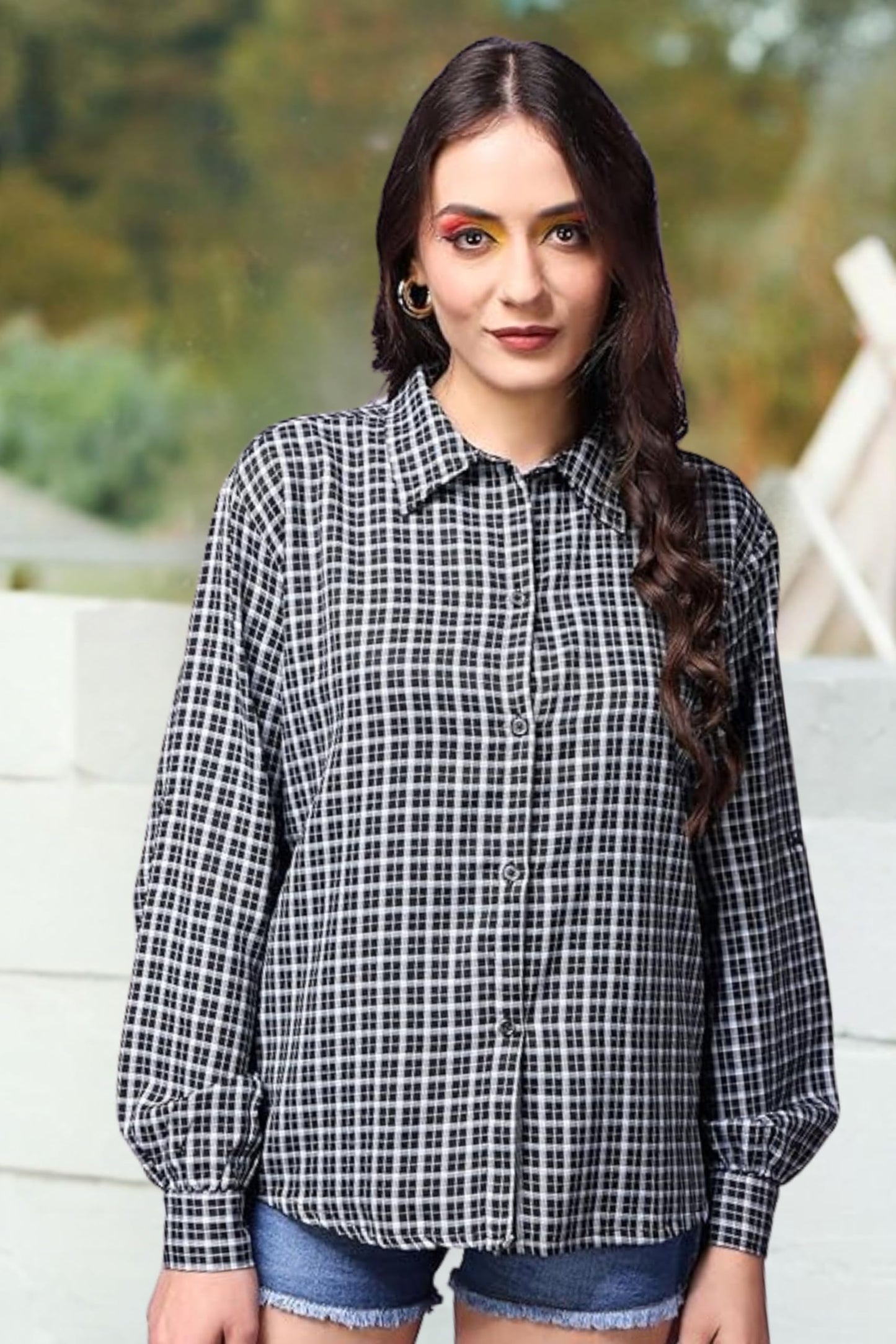 POPWINGS Casual Checks Print Shirt for Women | Cotton Full-Sleeves Women Shirt | Summer Shirt for Women | Stylish Shirt for Wome