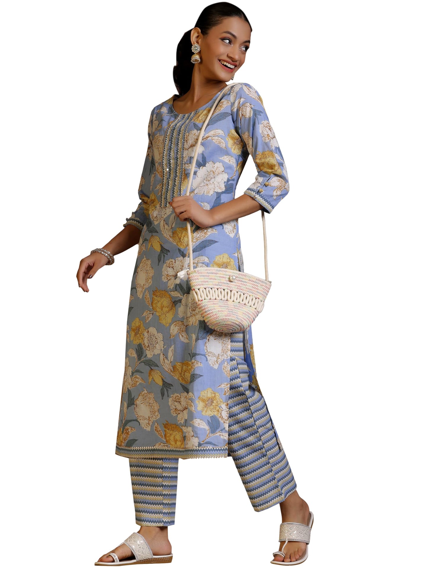Libas Womens Printed Cotton Straight Kurta With Palazzos