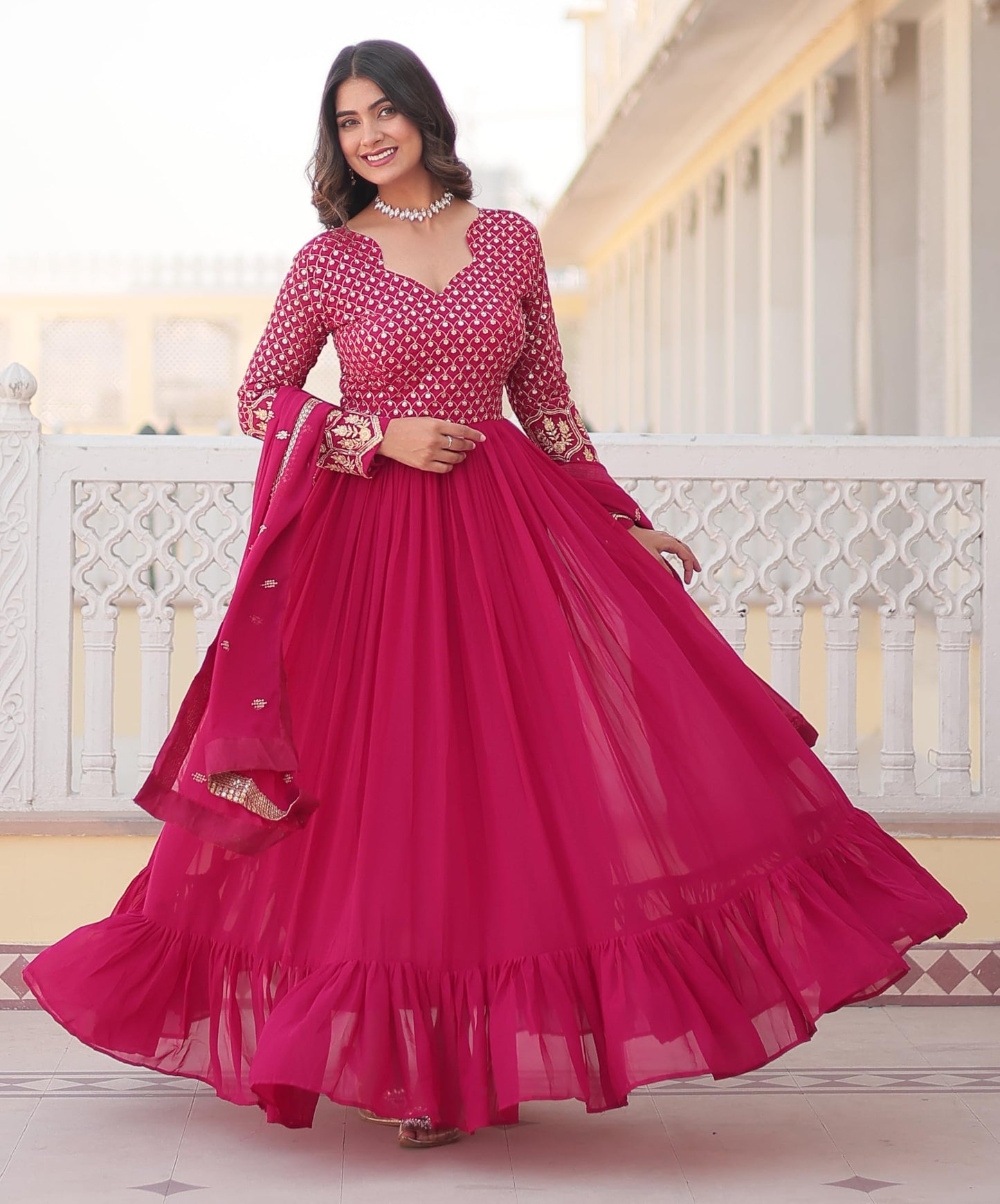 Fashion Basket Georgette Anarkali Kurta For Women Pink