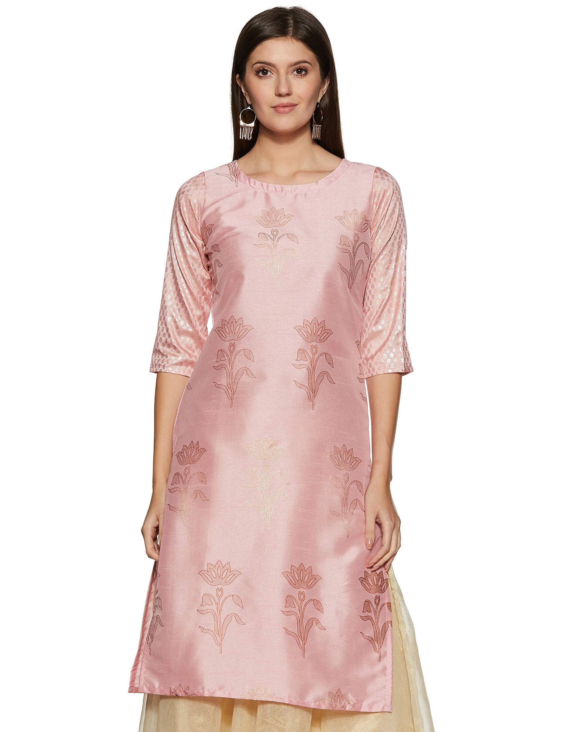 ZIYAA Women's Synthetic Straight Ethnic Kurta (ZIKUPS2068-S_Pink_Small)
