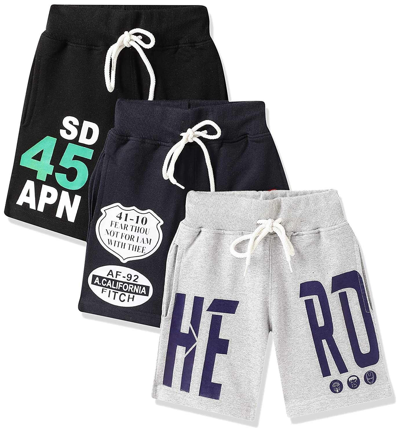 T2F Boys Cotton Printed Shorts with Two Side Pockets (Pack of 3),Multi,3-4 Years