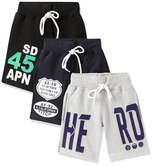 T2F Boys Cotton Printed Shorts with Two Side Pockets (Pack of 3),Multi,3-4 Years