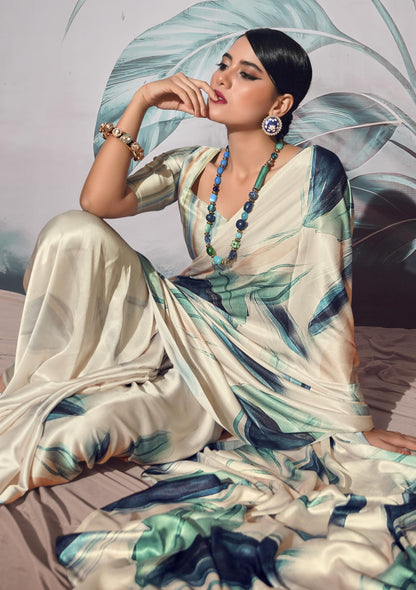 Pujia Mills WomanS Indian Ethnic Wear Simple Printed Saree Digital Print Satin Silk Saree Printed Saree With Unstitch Blouse Re